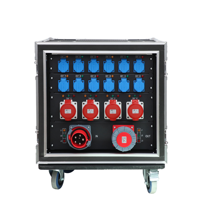 12Chs 16A European Shuko and 4chs 32A CEE 5Pin Output 63A 5Pin Input and Output Power Distro