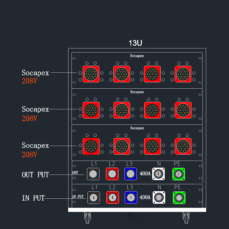 12 Units of 19-pin Socapex 208V Outputs Power Distribution Cabinet Box