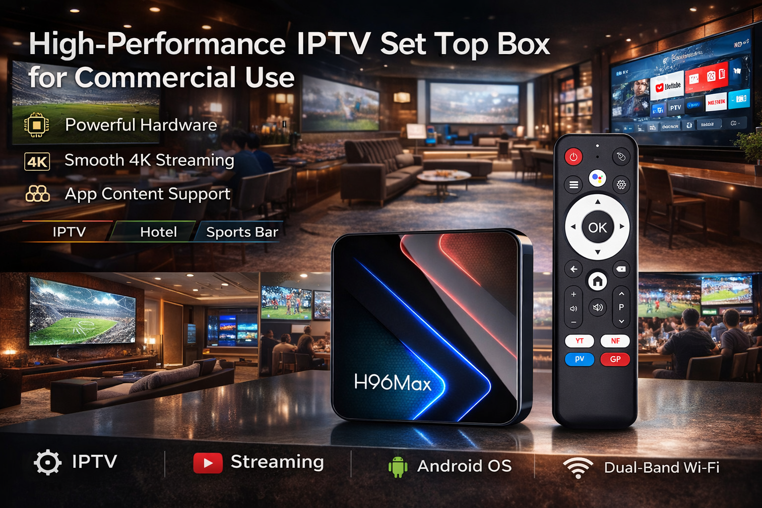 High-performance IPTV set top box for commercial use