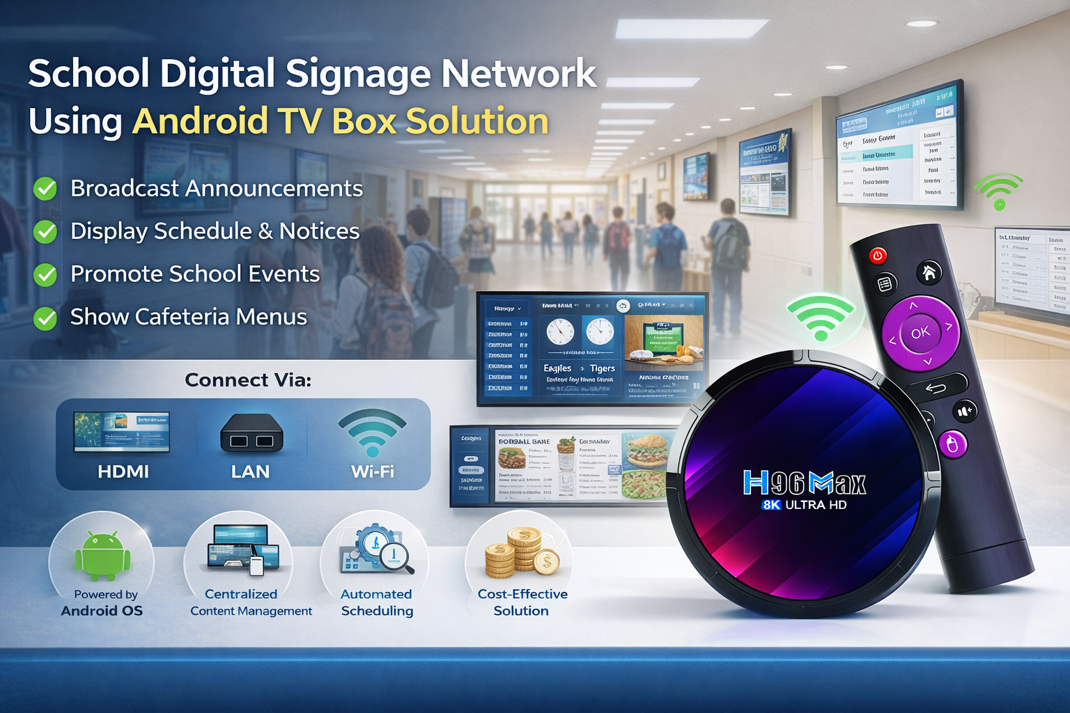 School digital signage network using Android TV box solution