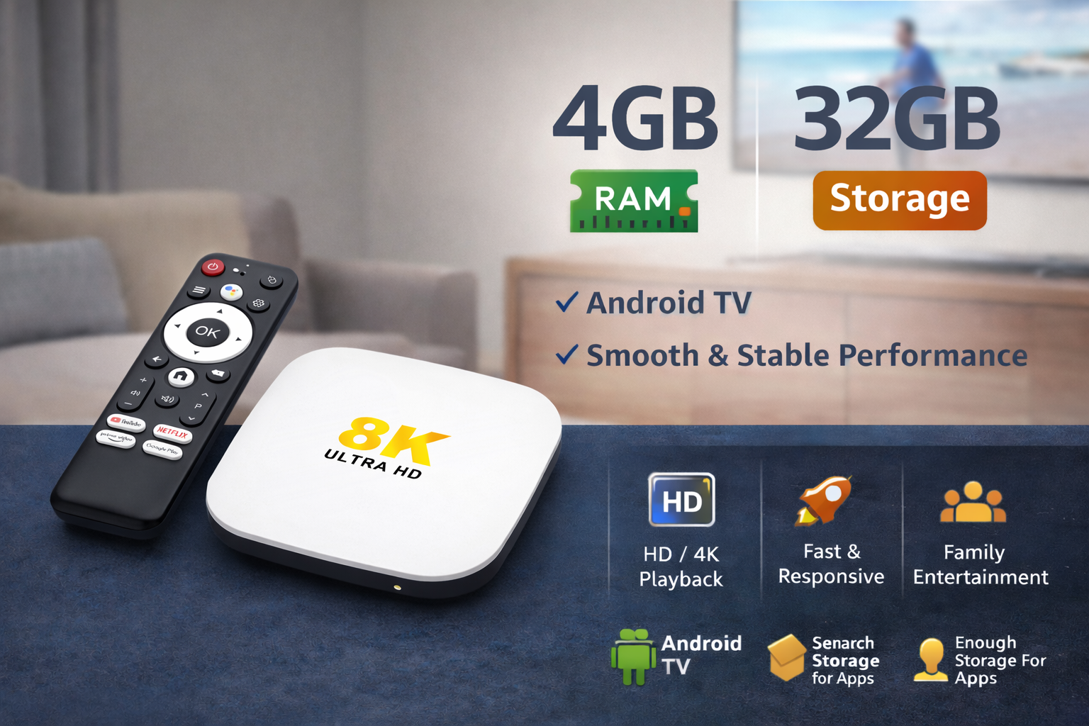 Android TV Box 4GB 32GB suitable for emerging market demand