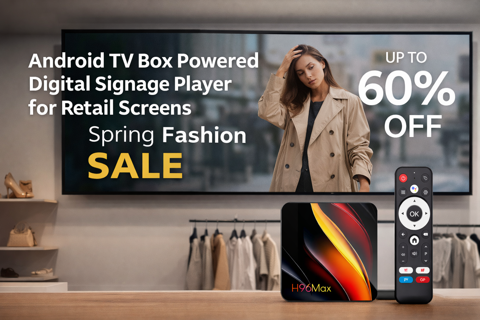 Android TV Box powered digital signage player for retail screens
