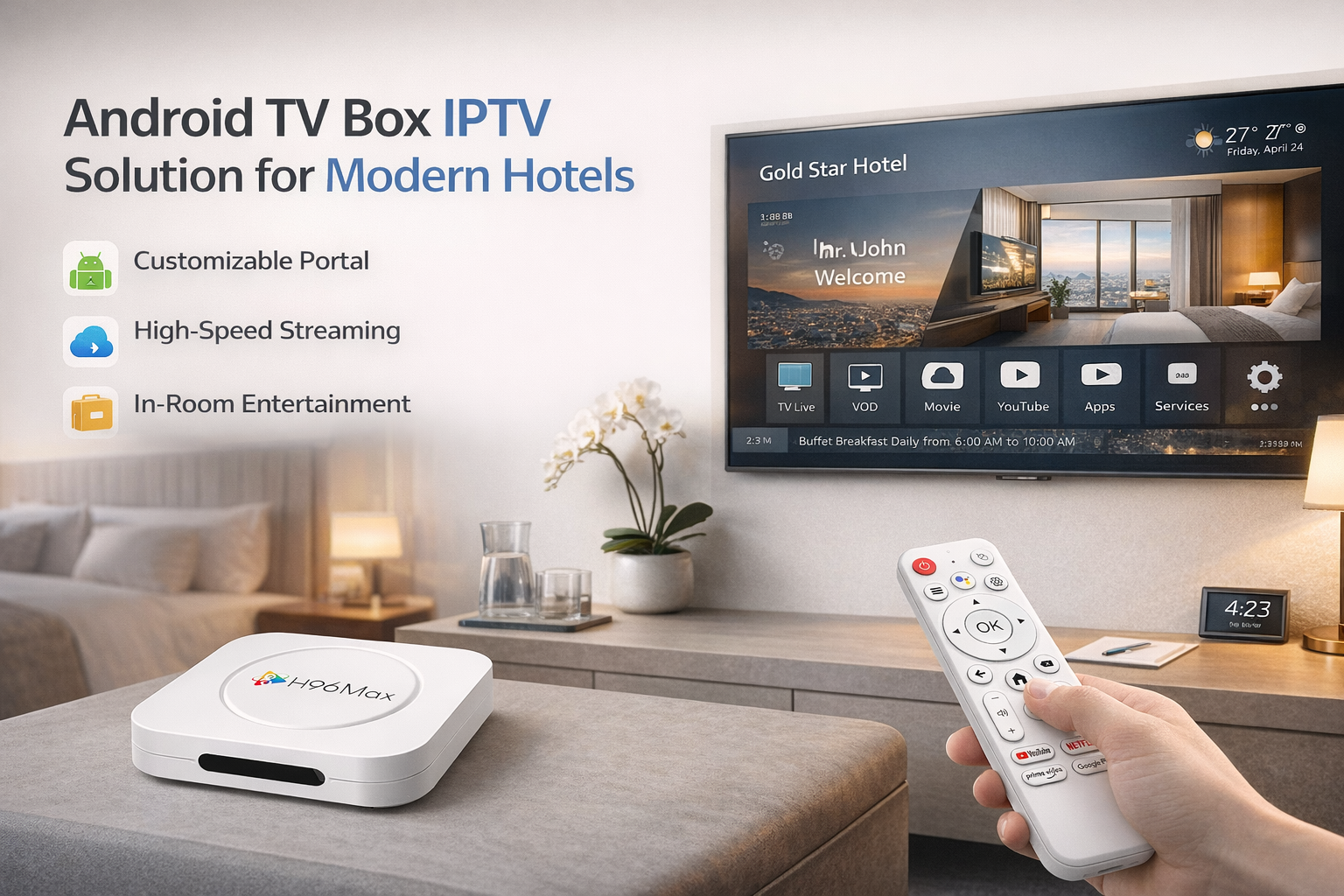 Android TV box IPTV solution for modern hotels