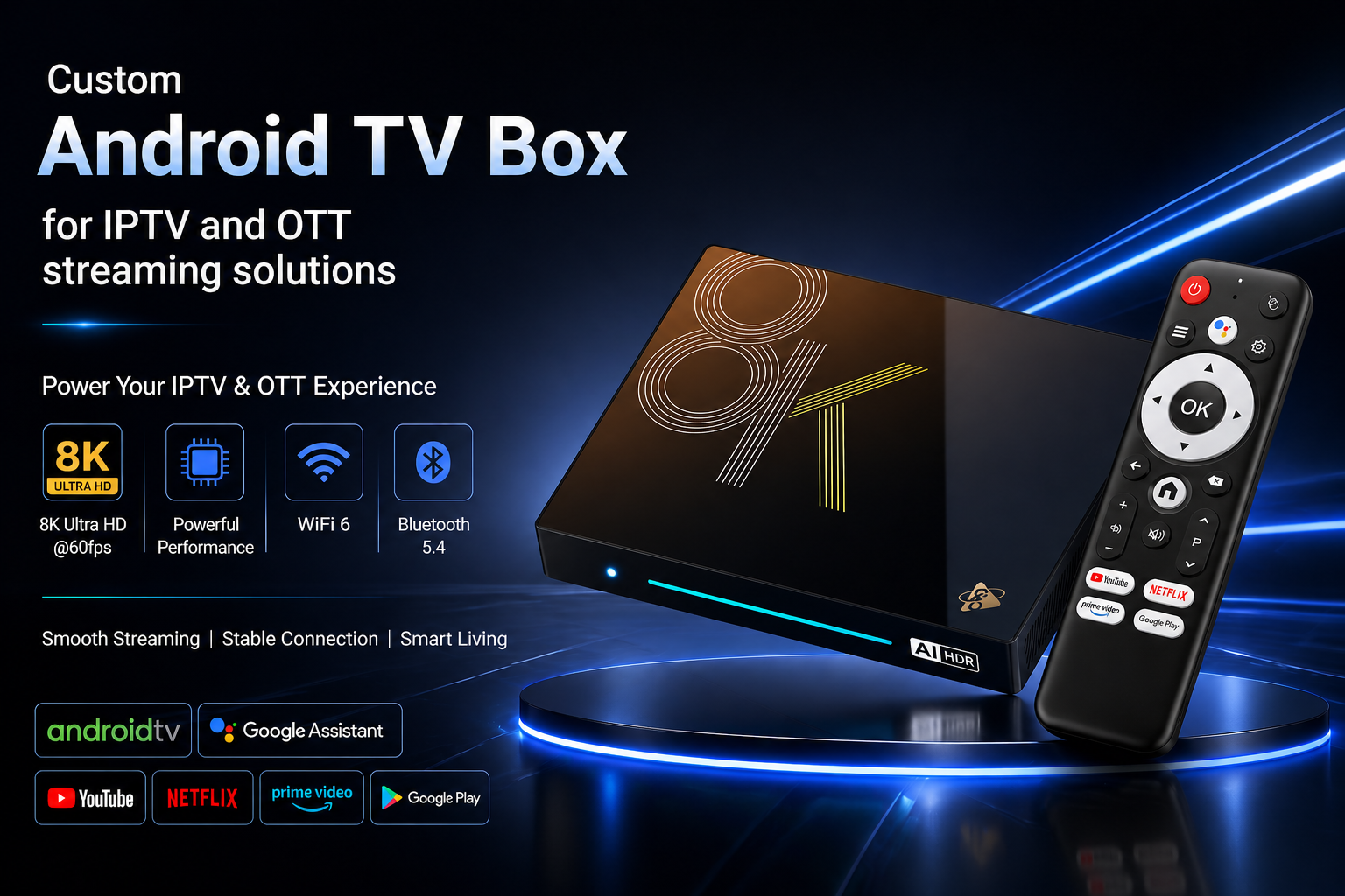 Custom Android TV Box for IPTV and OTT streaming solutions