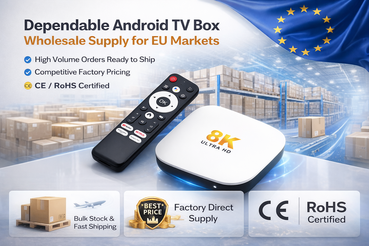 Dependable Android TV box wholesale supply for EU markets