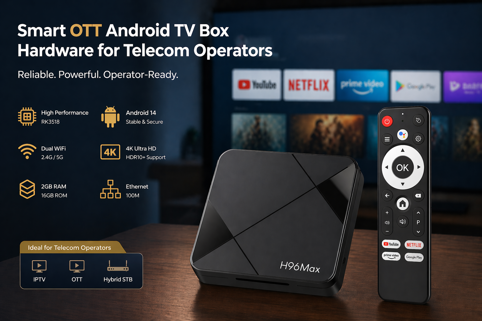 Smart OTT Android TV Box hardware for telecom operators