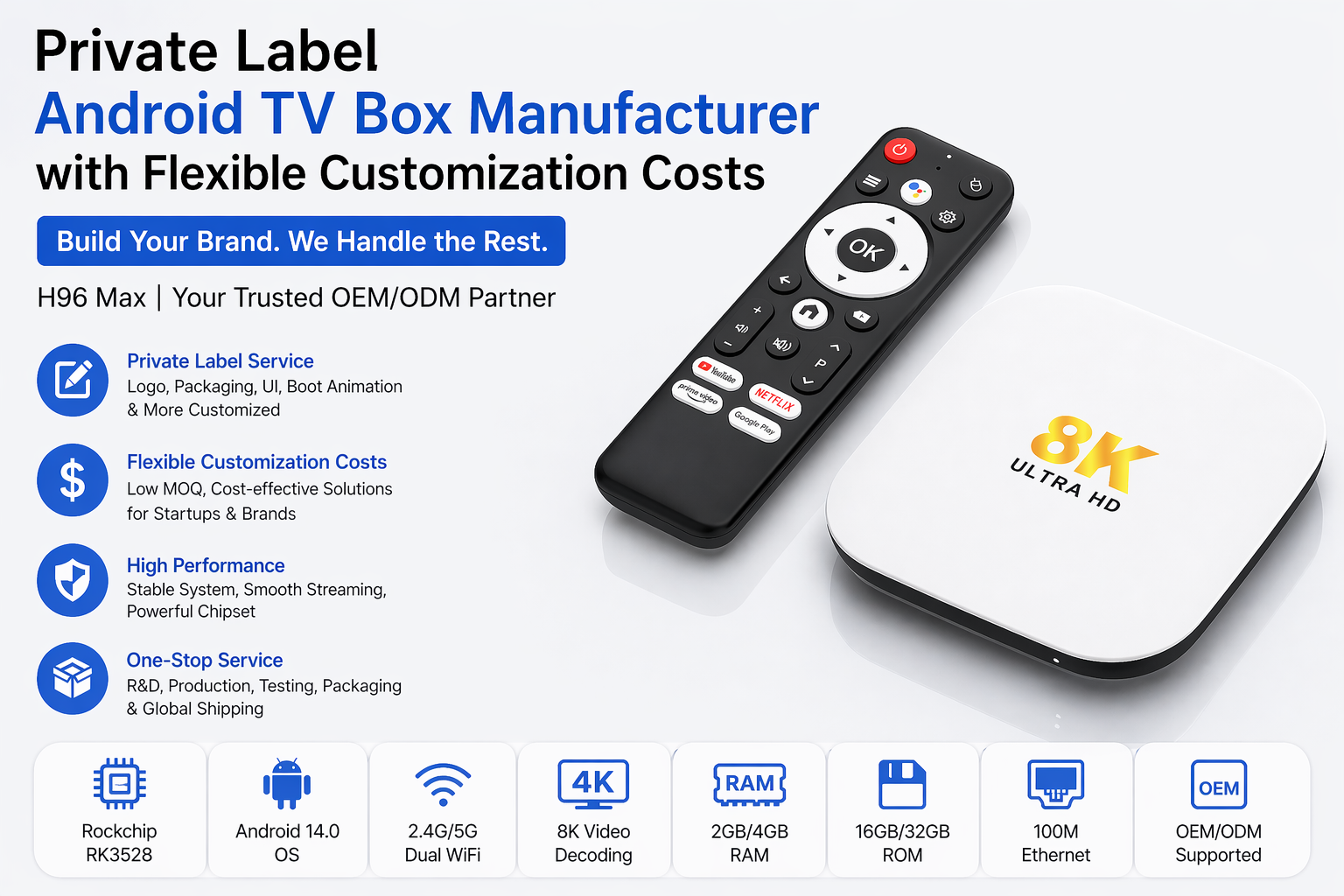 Private Label Android TV Box Manufacturer with flexible customization costs