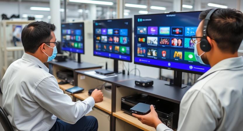 Android TV Box testing on TV in factory