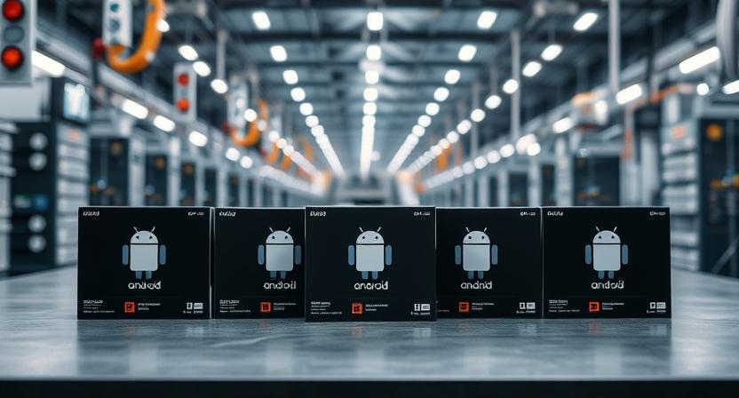 Android TV box on futuristic assembly line