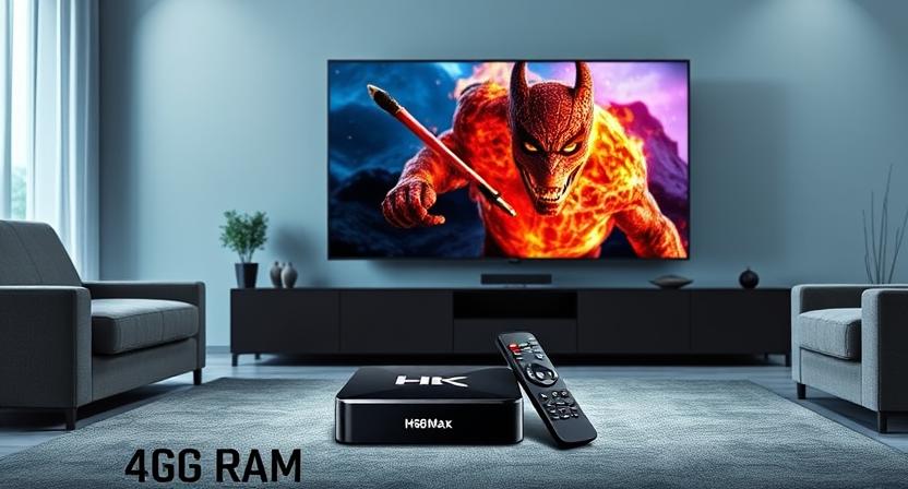 Android TV box with 4GB RAM streaming smoothly on large screen