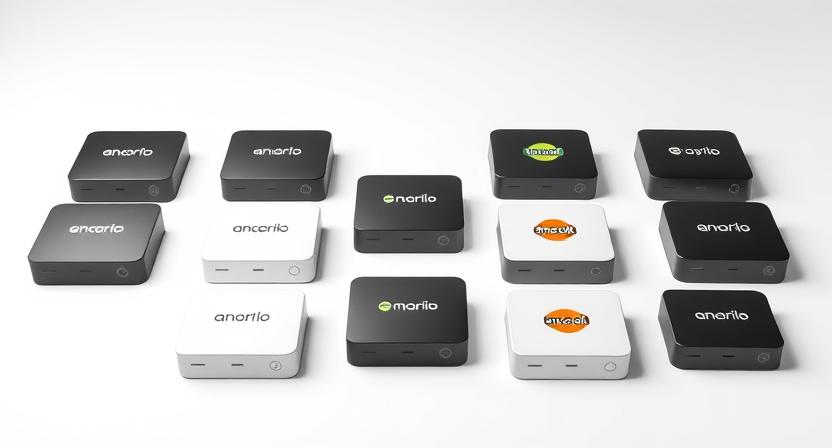 Branded Android TV boxes with custom logo printing on white background