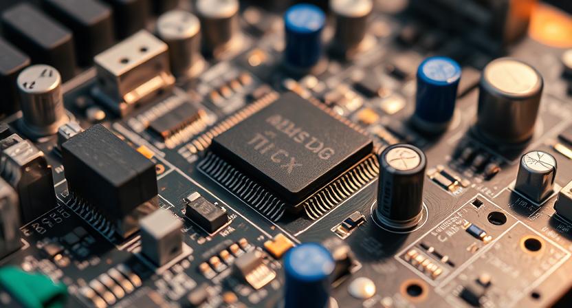Close-up of Android TV Box PCBA with chips and components soldered onto the board Close-up of Android TV Box PCBA with chips and components soldered onto the board