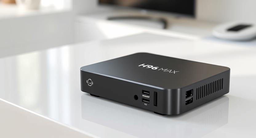 Close-up of H96 Max Android TV box with customized casing for ODM design Close-up of H96 Max Android TV box with customized casing for ODM design