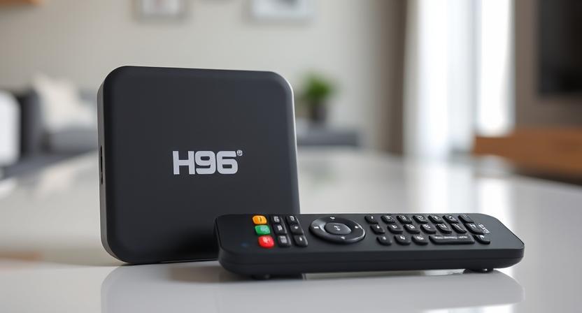 Close-up of H96 Max RK3566 TV Box showing ports and remote