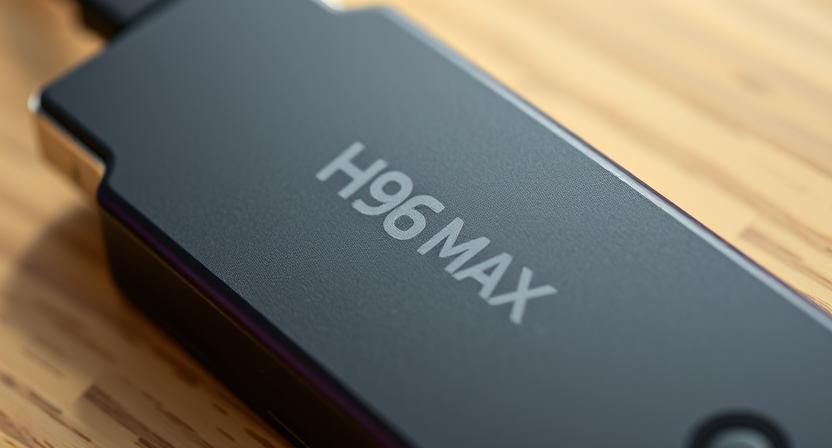 Close-up of custom printed logo on H96 Max TV Stick