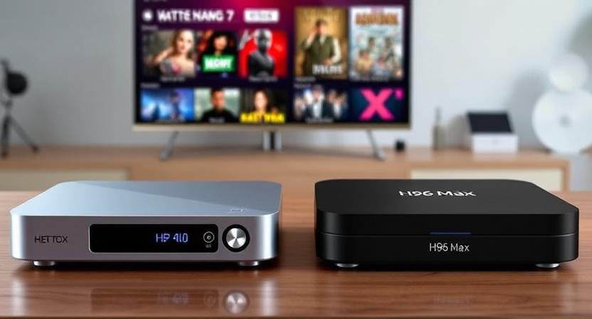 Comparison of traditional set top box and OTT Android TV box on a table