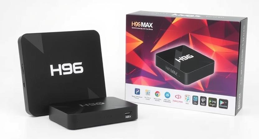 Customized H96 Max Android TV box with company logo on packaging