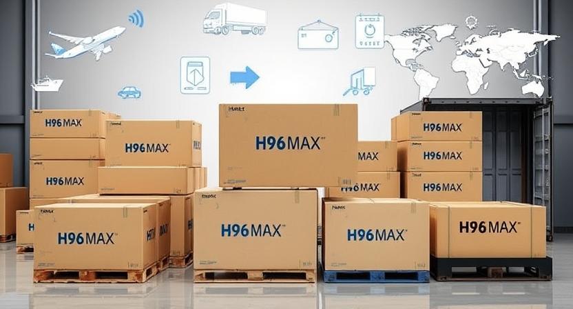 Different shipping options including air, sea, express with H96 Max TV box packaging