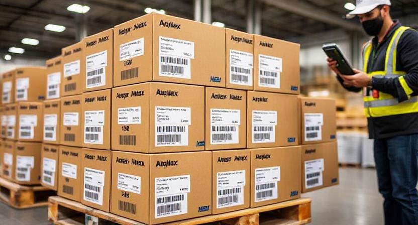 H96 Max TV boxes prepared for shipment with courier labels H96 Max TV boxes prepared for shipment with courier labels