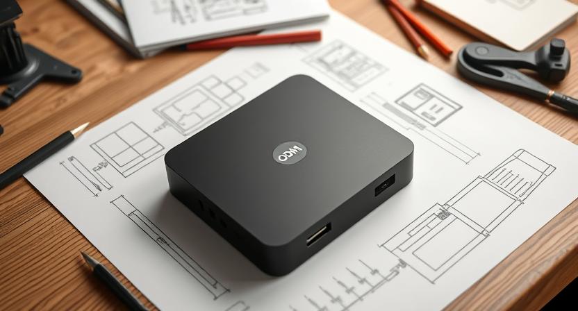 ODM Android TV Box prototype design sketches on a table ODM Android TV Box prototype design sketches on a table