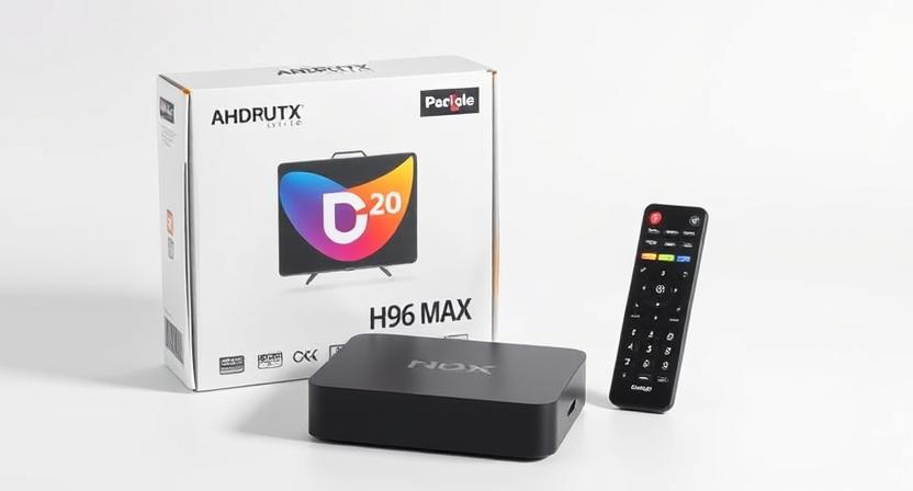 OEM Android TV box packaging design with company logo and colors