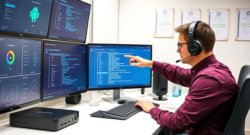 OEM technician providing remote support for TV box troubleshooting OEM technician providing remote support for TV box troubleshooting