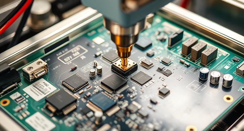 SMT machine placing components onto an Android TV Box PCB during assembly SMT machine placing components onto an Android TV Box PCB during assembly