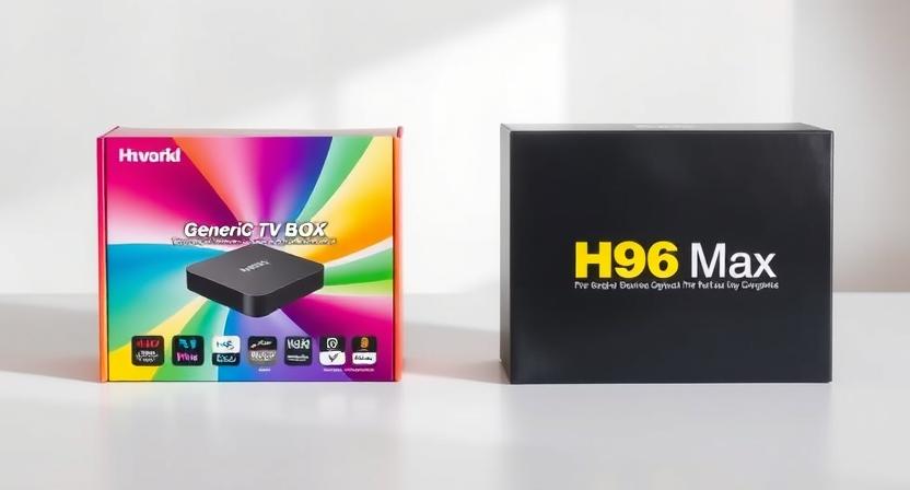 Side-by-side comparison of standard packaging vs custom branded H96 Max box
