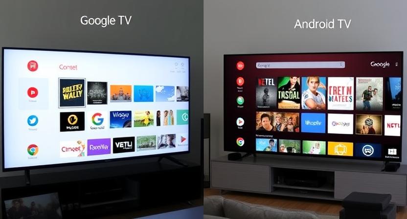 Side-by-side interface comparison of Google TV and Android TV Side-by-side interface comparison of Google TV and Android TV