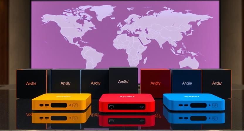Smart TV box with glowing edges and global network
