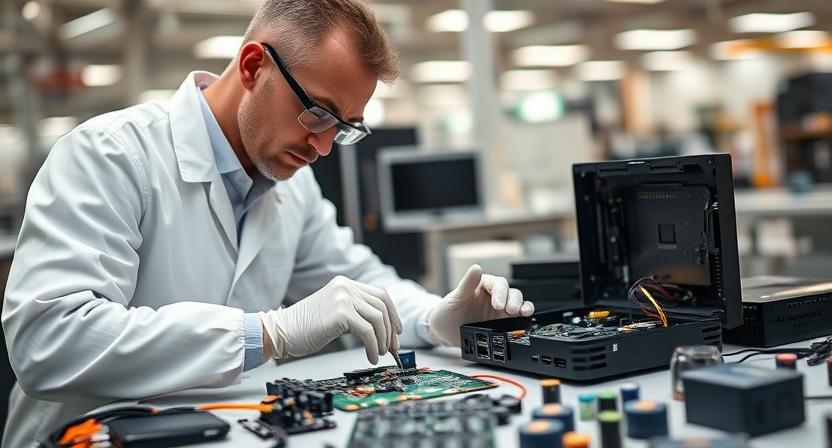Technician assembling an ODM Android TV box prototype