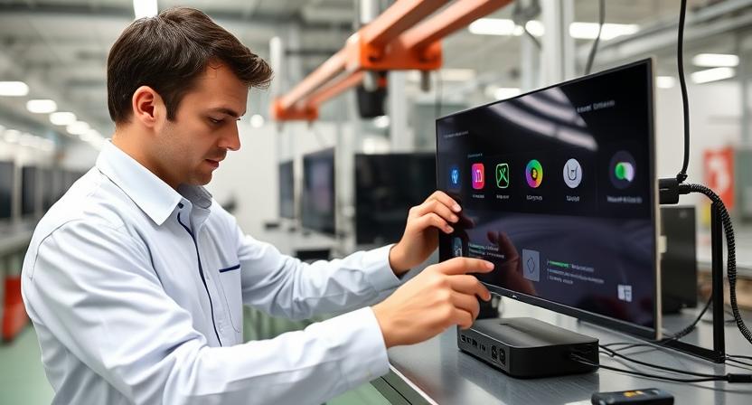 Technician testing H96 Max Android TV Box QA