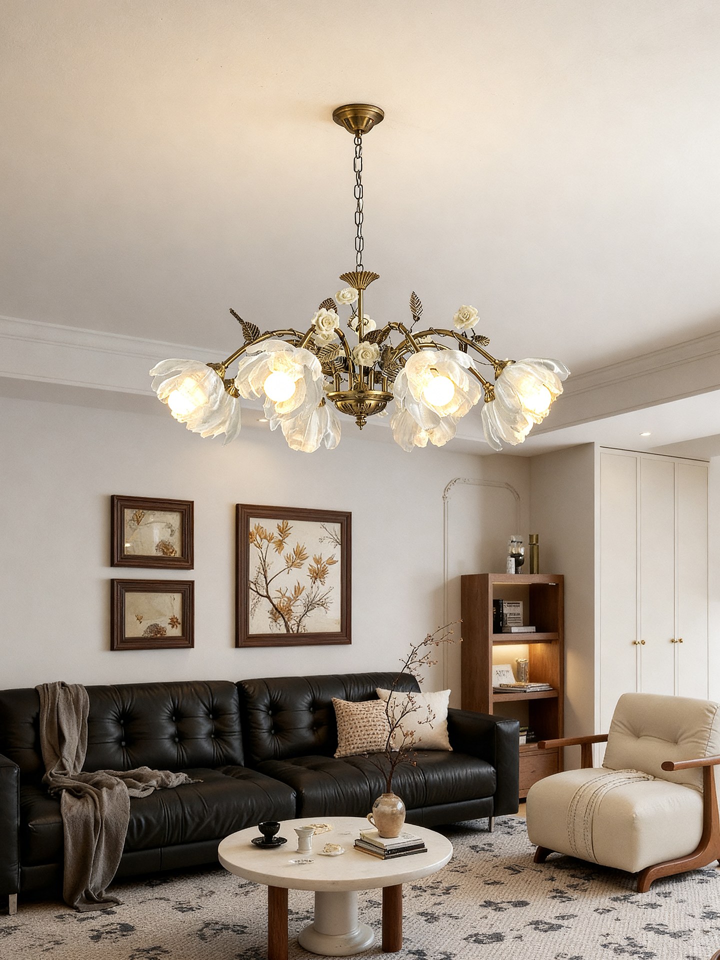 European Vintage Glass Flower Chandelier
