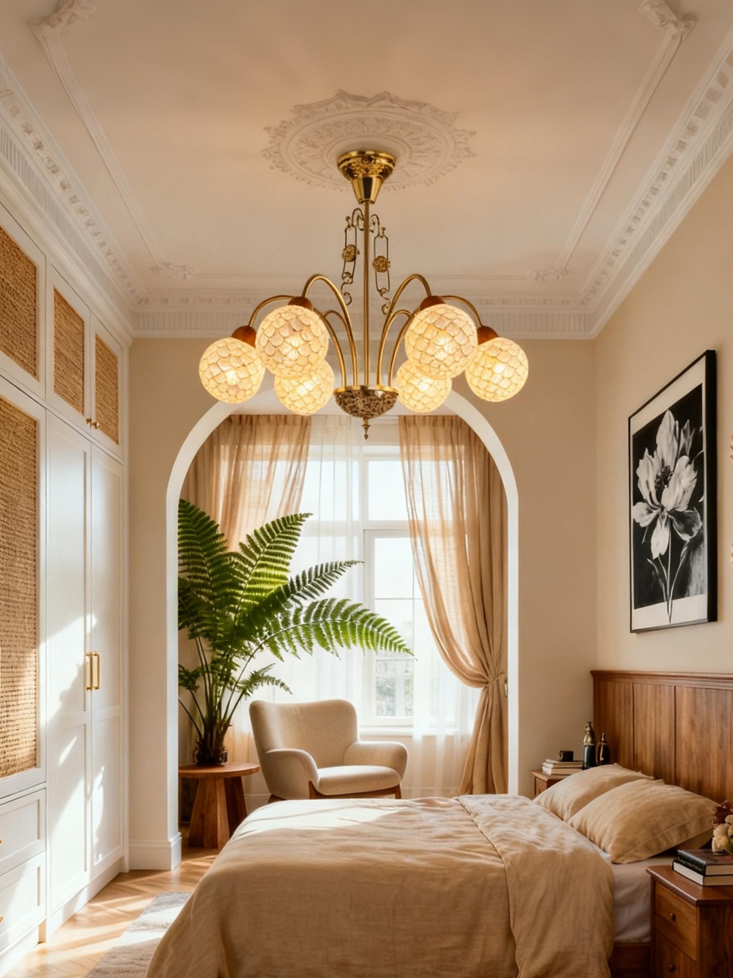 Vintage Petal Glass Ceiling Lamp - Floral LED Chandelier for Bedrooms