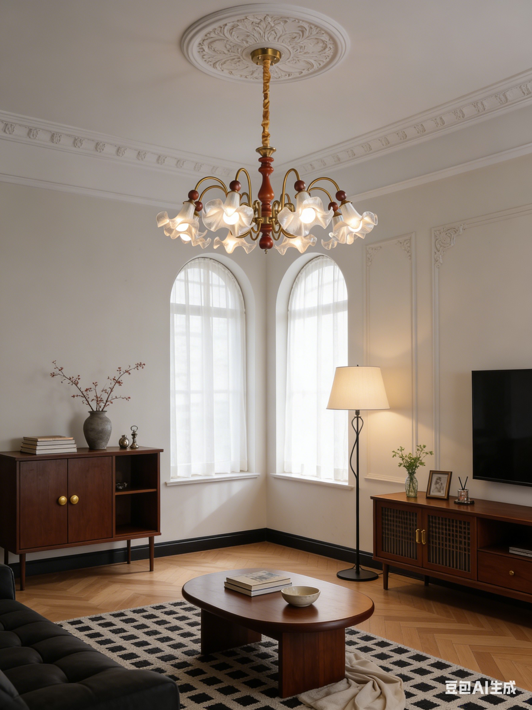 Retro Glass Petal Chandelier - European 3D Printed Ceiling Light