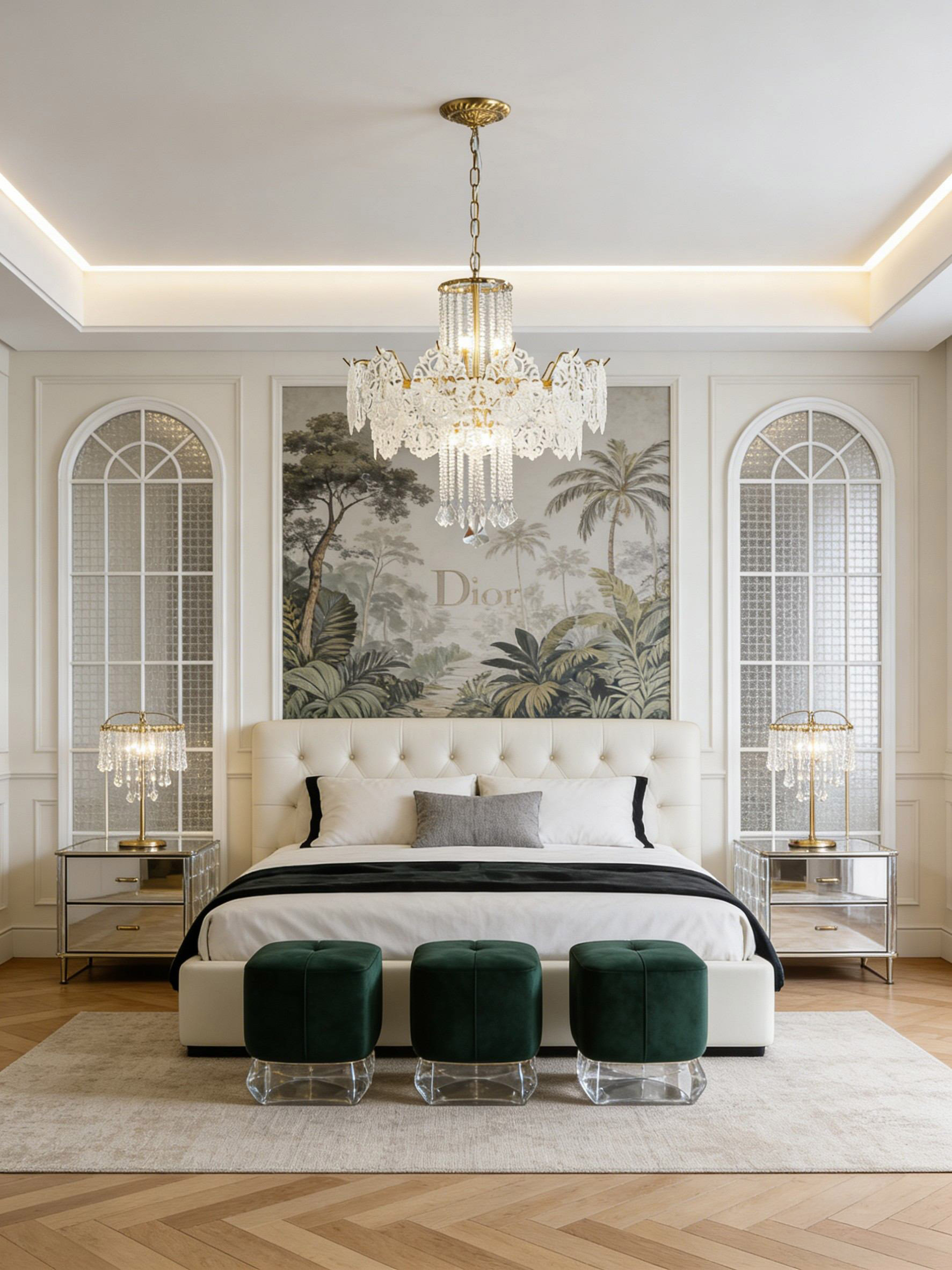 Crystal Leaf Chandelier - Luxury 3D Printed Ceiling Light