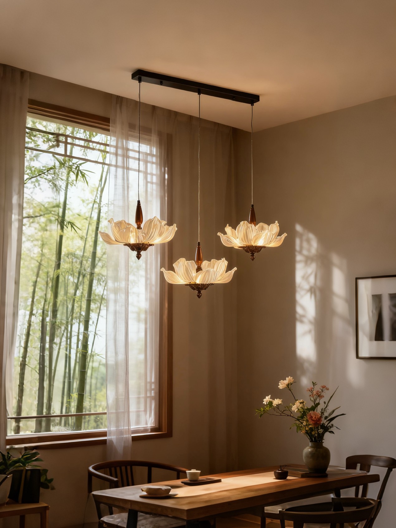 Lotus Bloom 3D Printed Triple Pendant Light