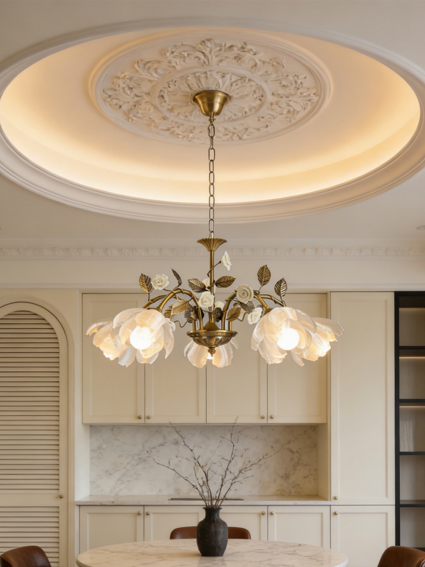 Elegant White Rose 3D Printed Floral Chandelier