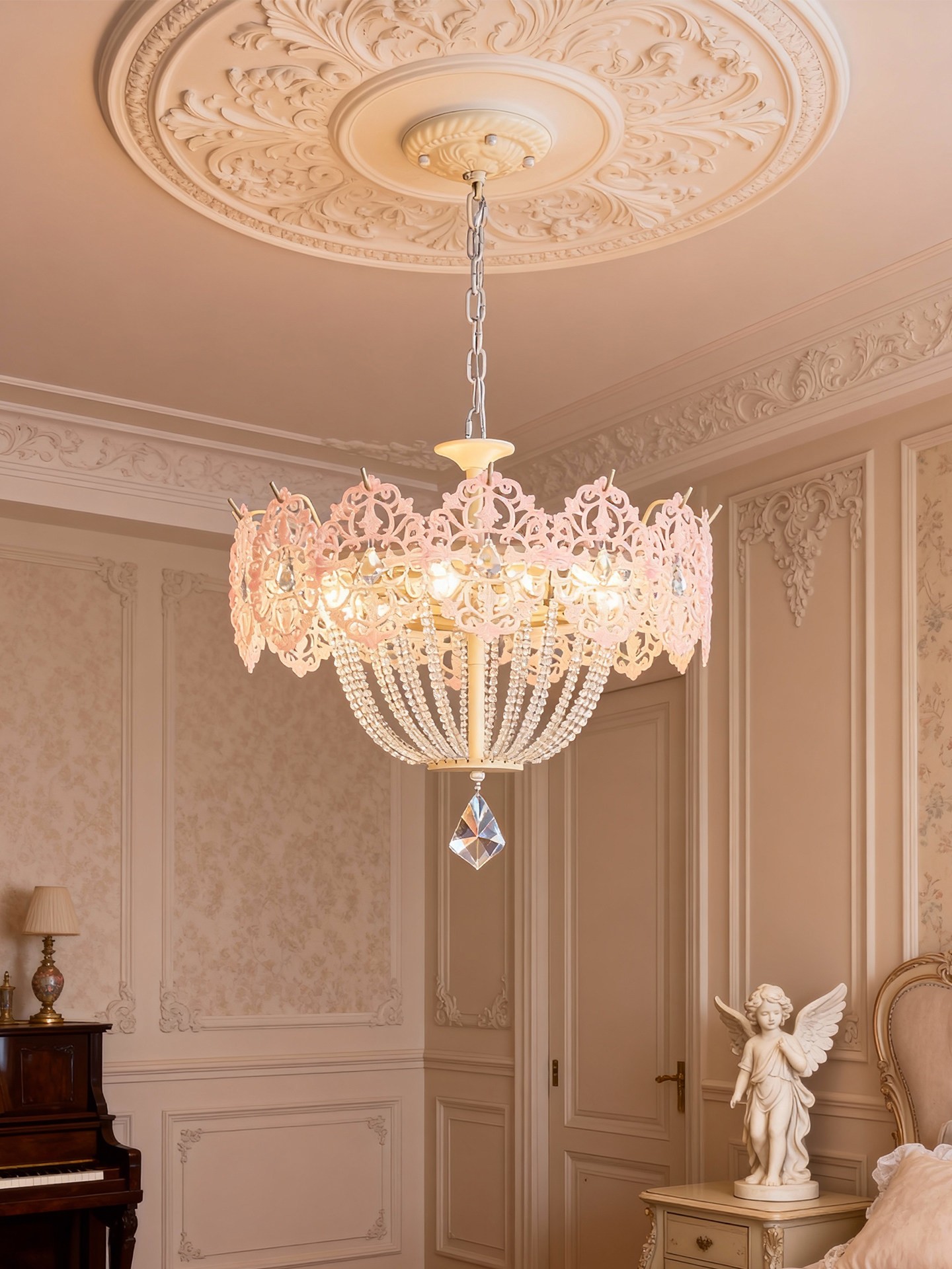 Pink Baroque Crystal 3D Printed Chandelier