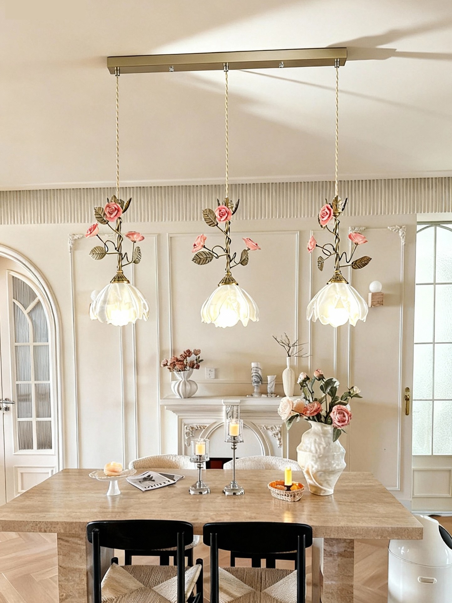 3D Printed Floral Triple Pendant Light