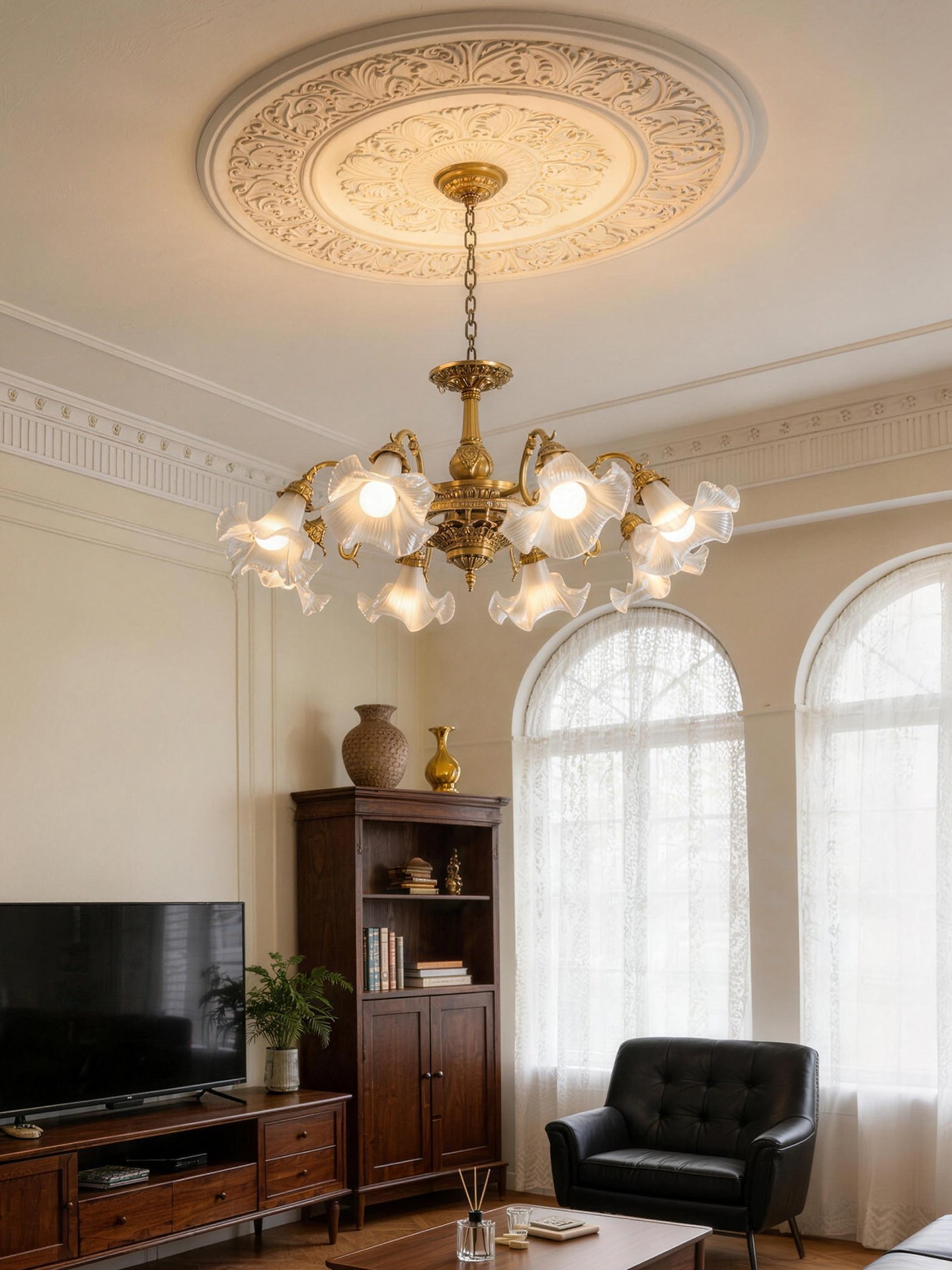3D Printed Classic Brass Floral Chandelier Vintage Ceiling Light