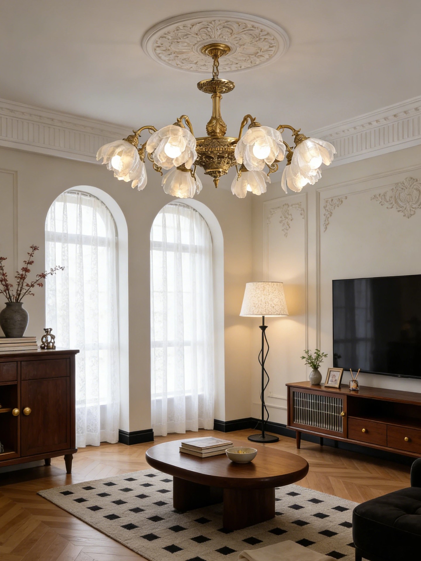 3D Printed Vintage Petal Glass Chandelier Elegant Ceiling Light