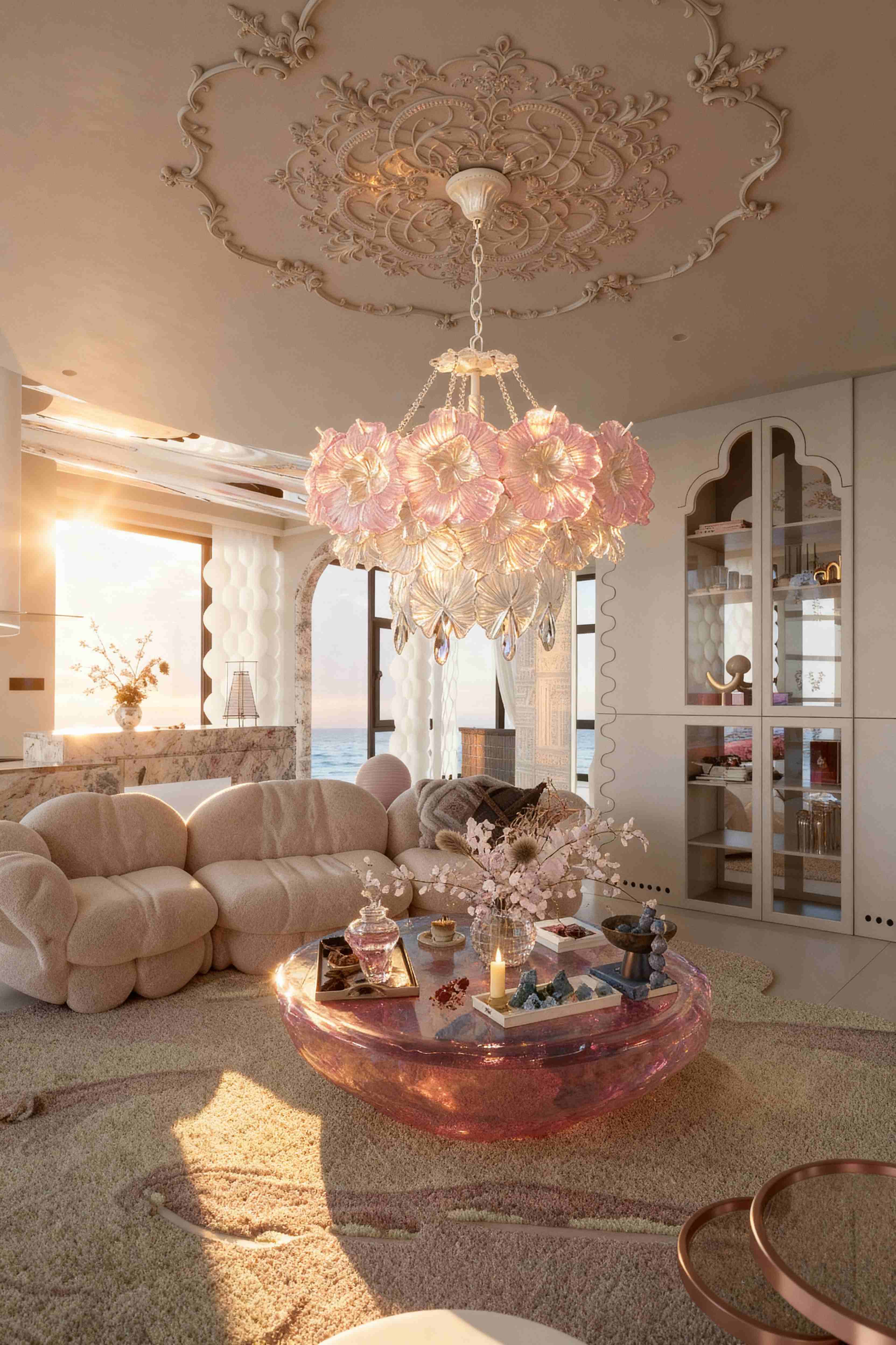 3D Printed Pink Floral Chandelier Luxury Decorative Ceiling Light