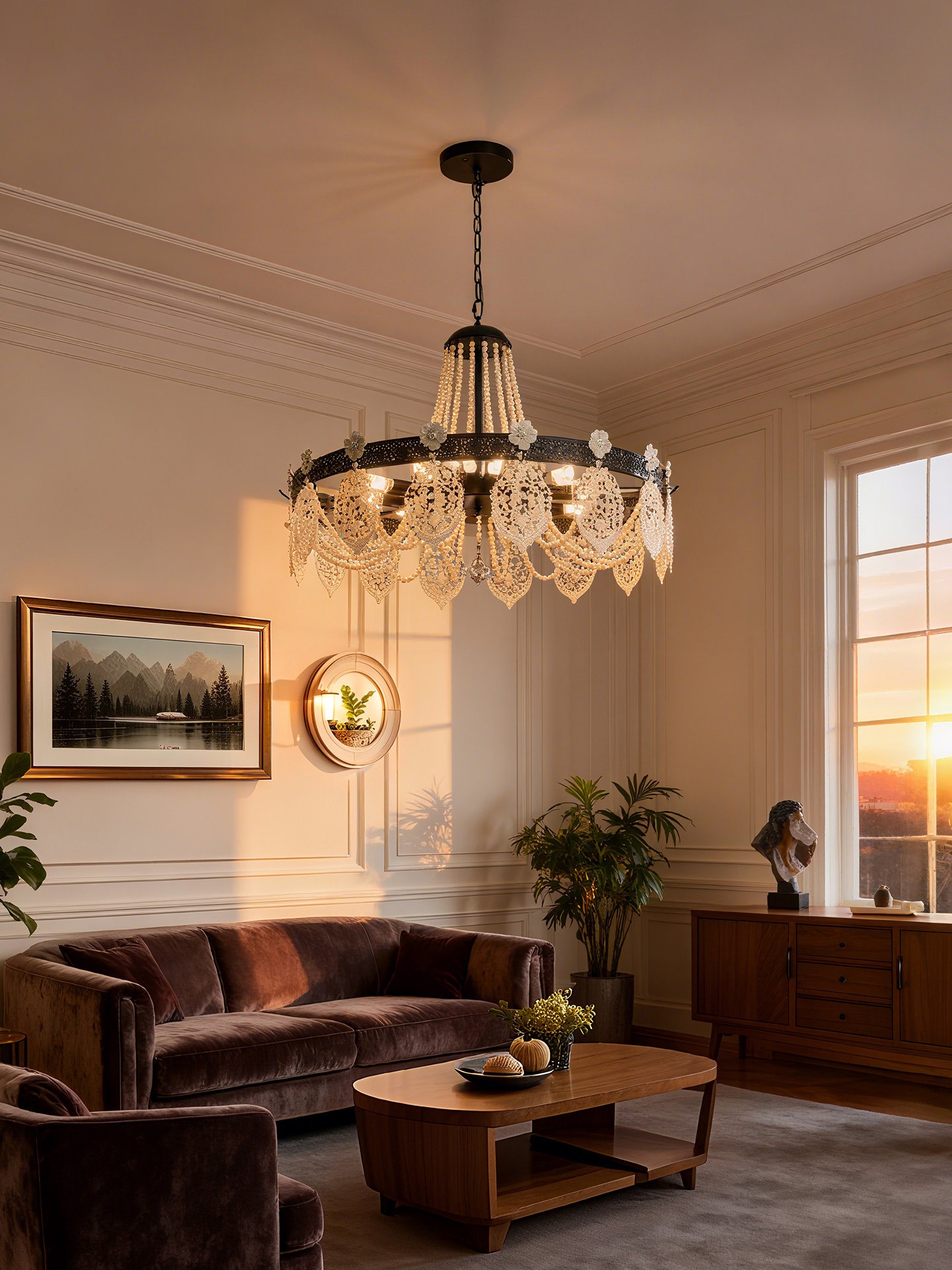 3D Printed Crystal Fringe Ring Chandelier Vintage Elegant Pendant Light