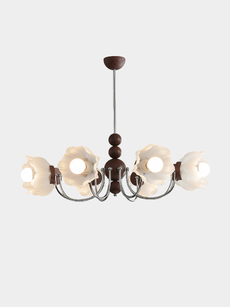 Elegant 3D Printed 8 lampshade Wooden Accent Floral Chandelier