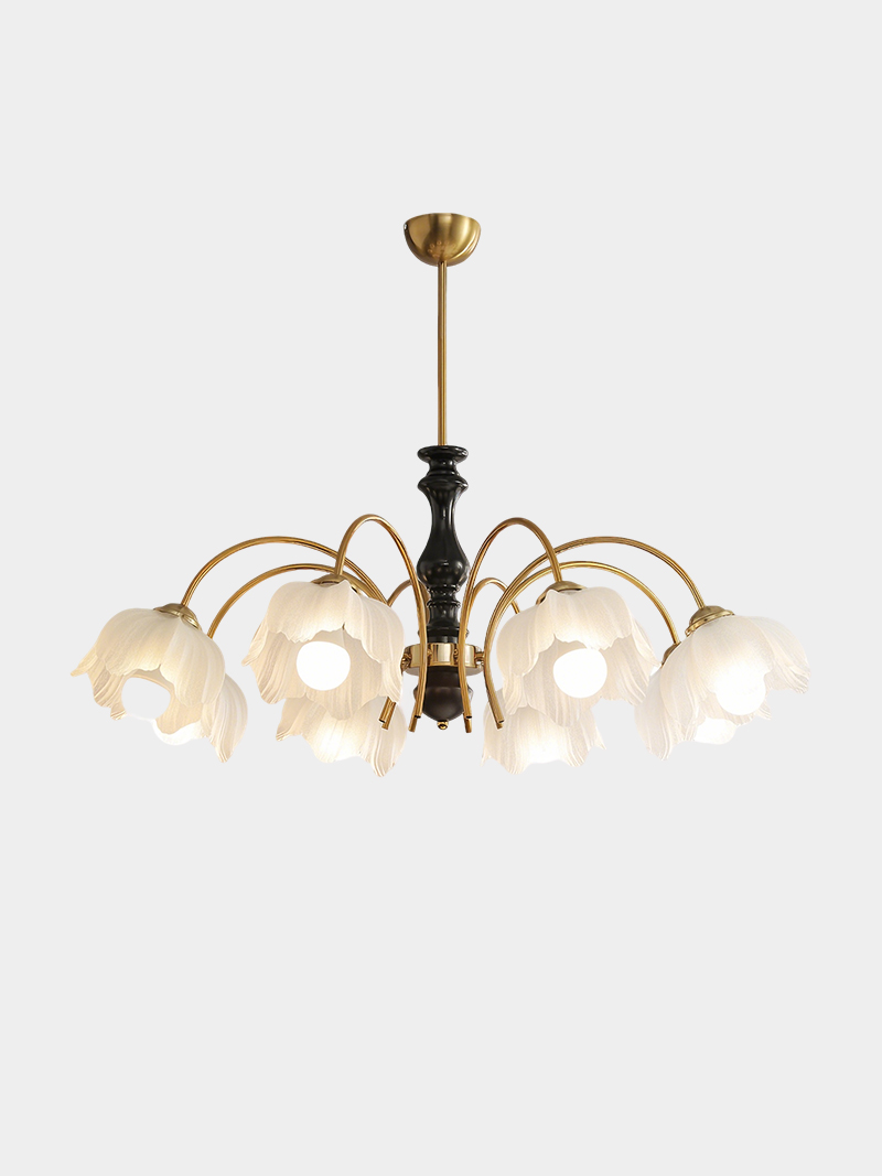 Modern elegant 3D Printed 8 lampshade Gold Black Floral Chandelier for bedroom