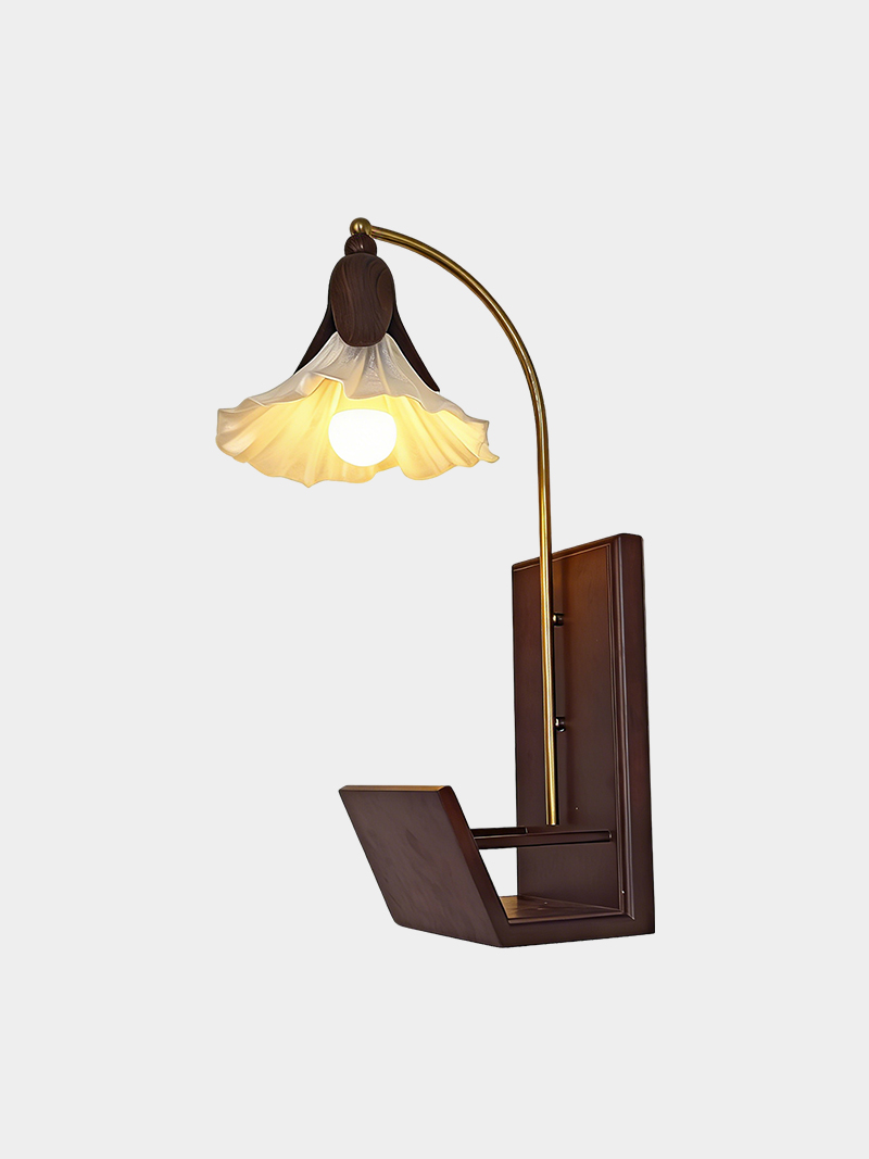 3D Printed Flower Shade Wall Light with Wooden Base Modern Decorative Lamp