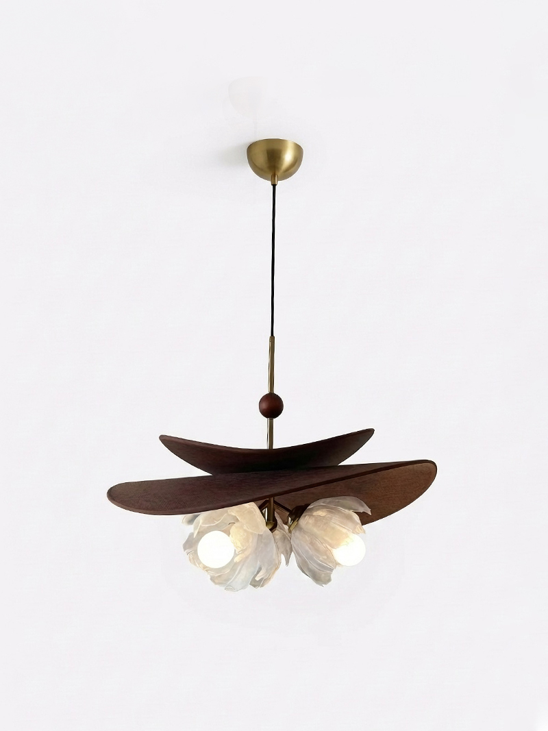 3D Printed 3 heads Flower Pendant Light with rattan weaving Blades Modern Artistic Chandelier