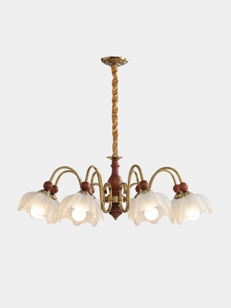 Classic Gold  3D Printed 8 heads Wooden Floral Chandelier  for living room