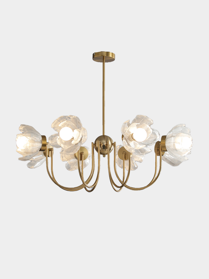 Modern  3D Printed Gold Colour 8 heads Multi-Head Floral Chandelier